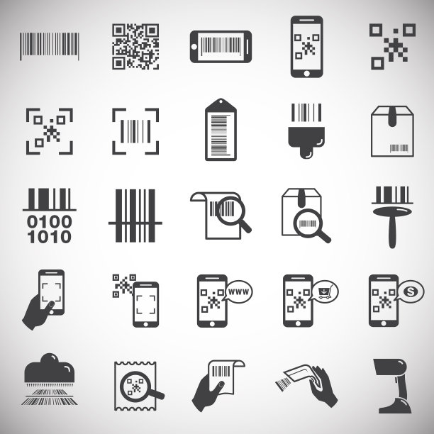 设置在背景上的条码相关图标图片下载