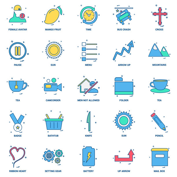 25个企业概念混合平面颜色图标集图片下载