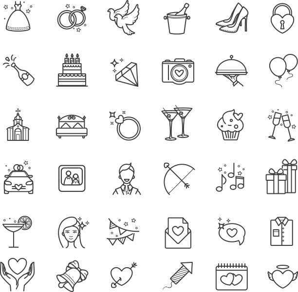 轮廓集-婚礼爱情图标图片下载