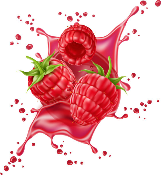 逼真的覆盆子溅流与浆果图片下载