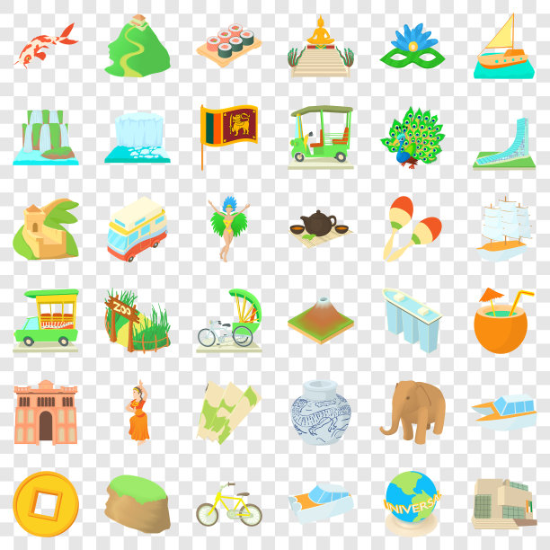 环球旅行图标设置卡通风格图片下载