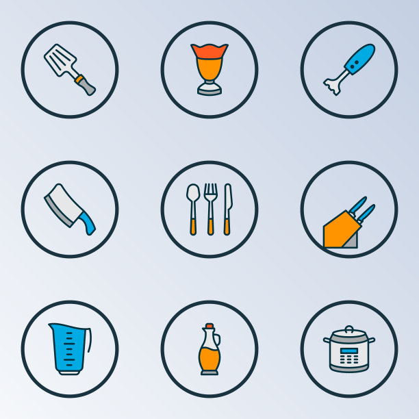 烹饪图标彩色线设置与抹刀图片下载