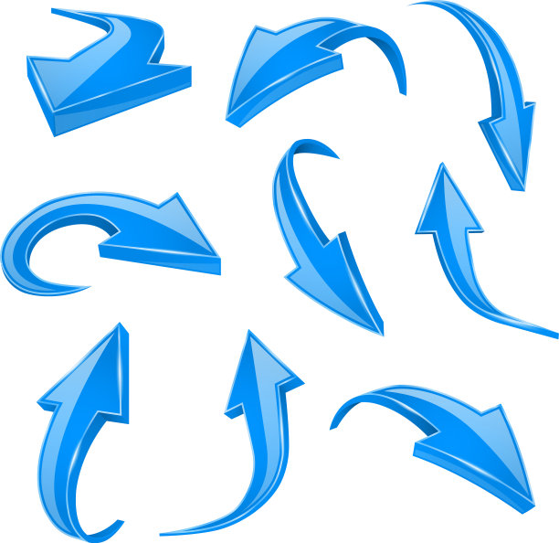弯曲图标的蓝色3d闪亮箭头组图片下载
