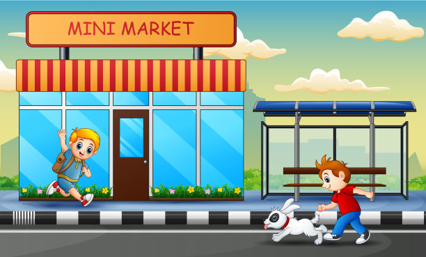 快乐的男孩在路上奔跑图片下载