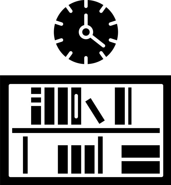 书架与时钟黑色图标上签字图片下载