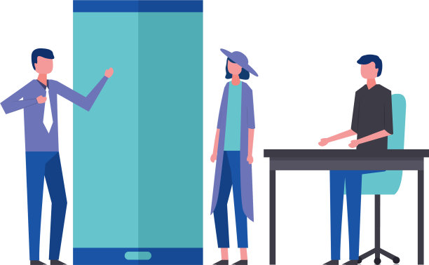 男女员工办公室智能手机桌图片下载