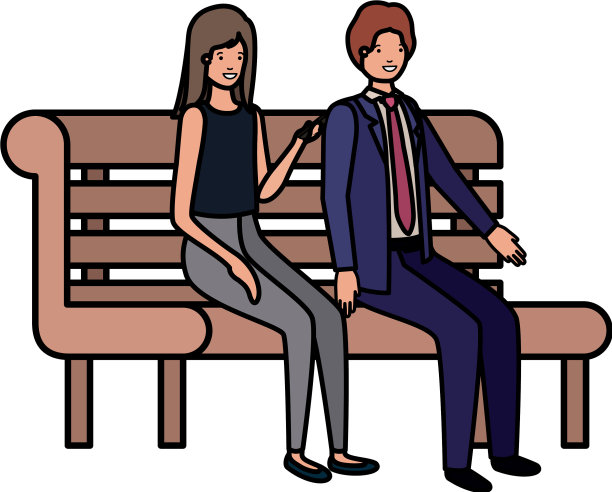 夫妻商务坐在公园椅子的化身图片下载