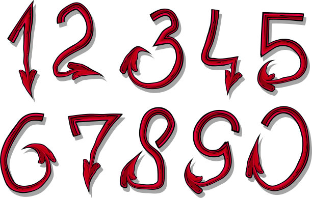 手工设计字体红魔鬼数字图片下载