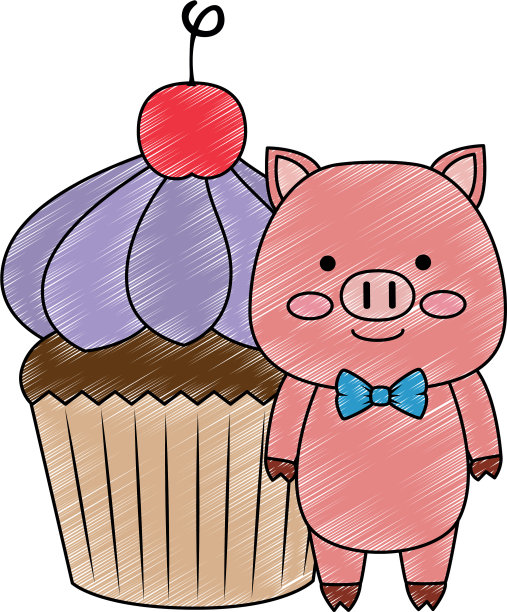 甜蜜的纸杯蛋糕和可爱的猪图片下载