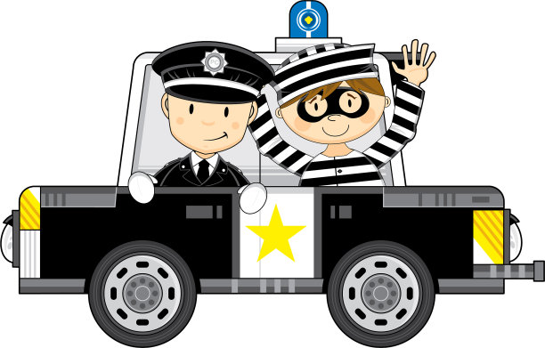 卡通警察和警车与强盗图片下载