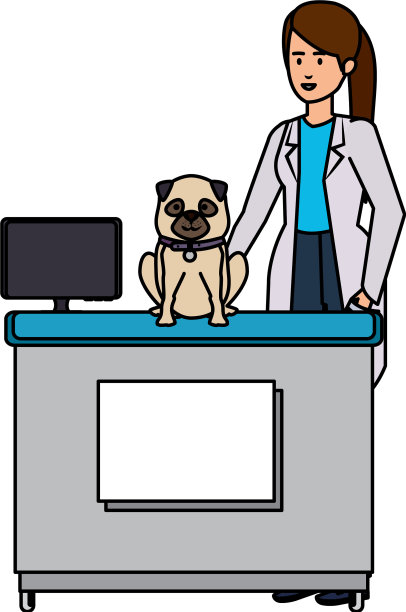 女兽医与狗在办公室图片下载