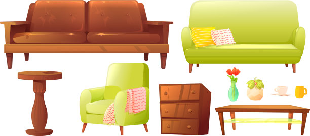 居住或卧室物件与真皮沙发组合图片下载