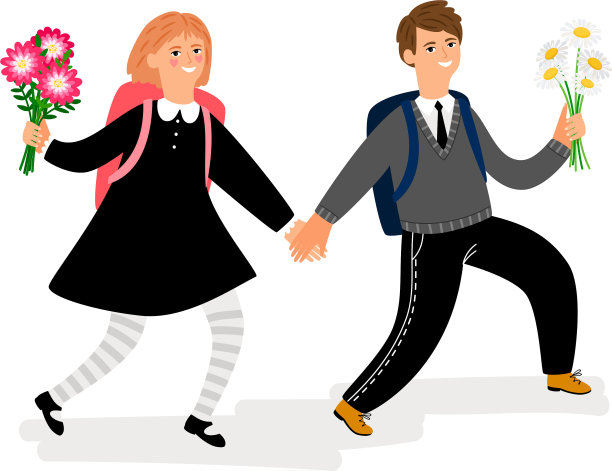 学校里的男孩和女孩都带着花图片下载