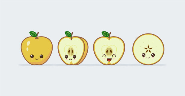 黄色的苹果画出可爱可爱的食物脸图片下载