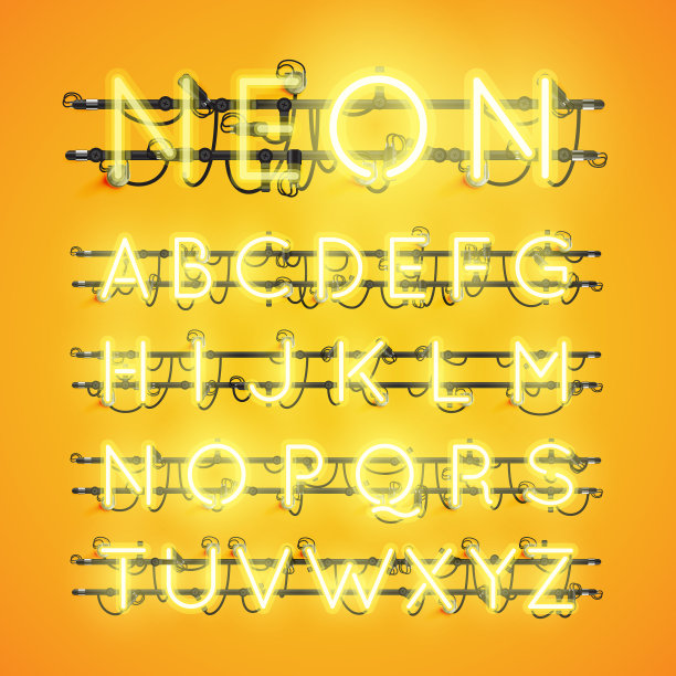 具有电线和控制台的现实霓虹字体图片下载