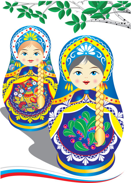 穿着蓝色衣服的俄罗斯套娃图片下载