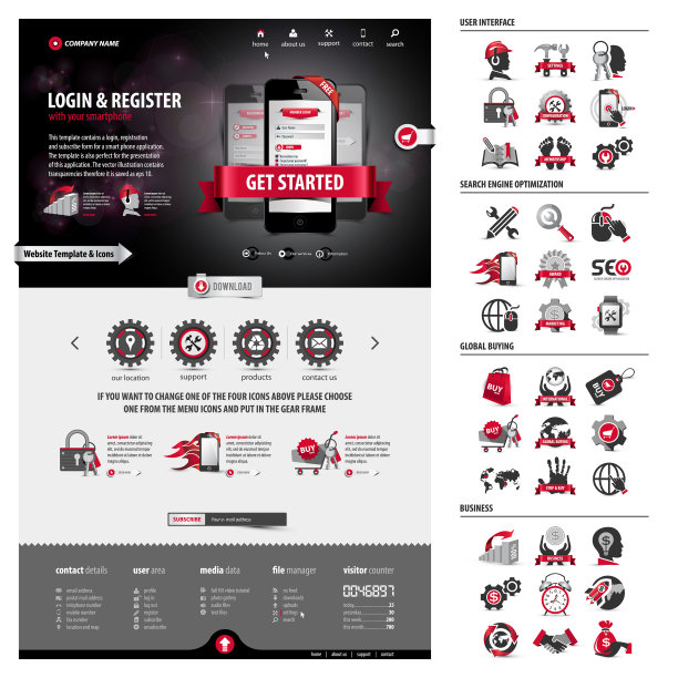 全包商业网站模板和图标图片下载