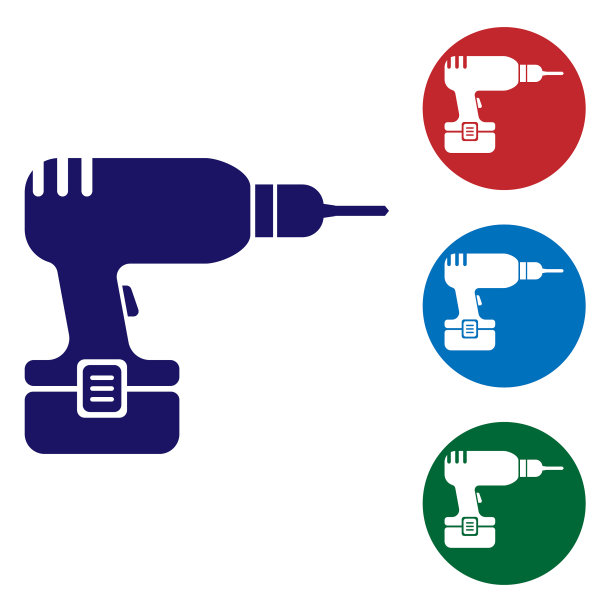 蓝色钻机图标隔离在白色图片下载