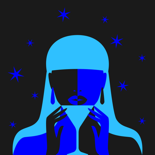 女孩与鸡尾酒轮廓在黑色背景图片下载