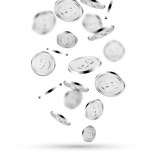 银币落在白色3d银币上图片下载