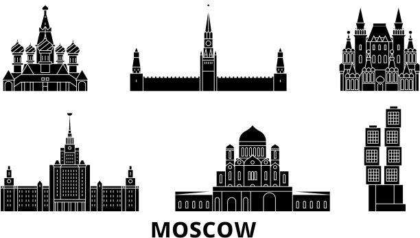 俄罗斯莫斯科平坦的旅行天际线设置俄罗斯图片下载
