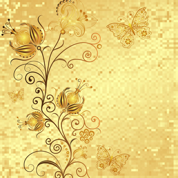 节日金色马赛克框架与古董花图片下载