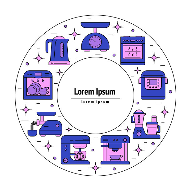 厨房电器颜色图标集图片下载