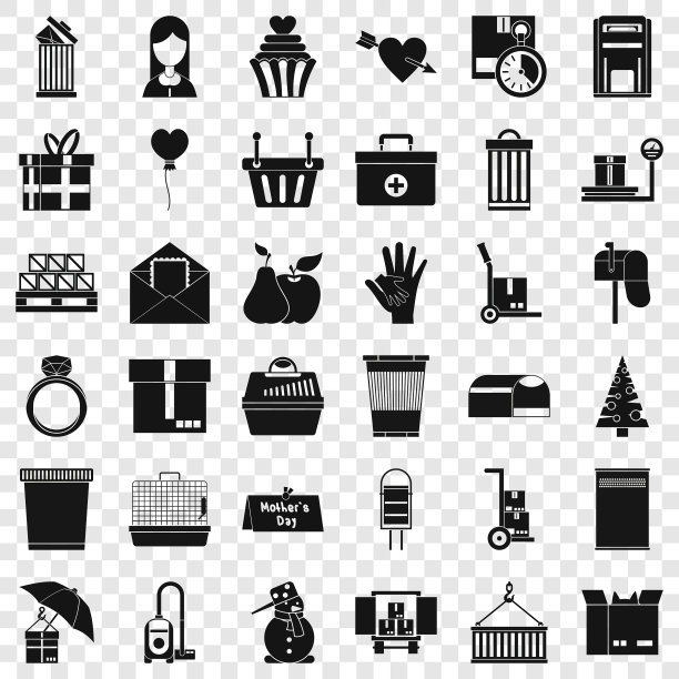 盒子在卡车图标设置简单的风格图片下载