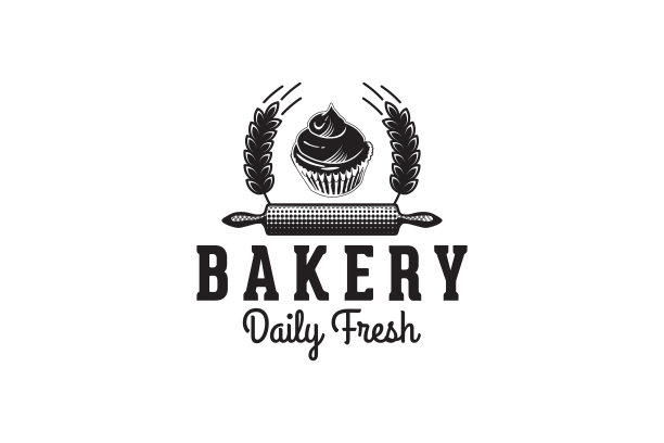 擀面杖小麦纸杯蛋糕面包店的标志图片下载