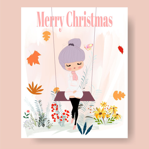 可爱的女孩卡通，圣诞快乐的邀请图片下载