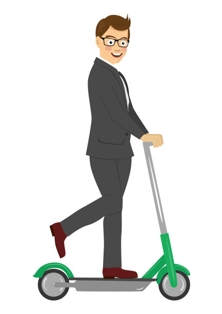 年轻的商人骑着他的电动滑板车图片下载