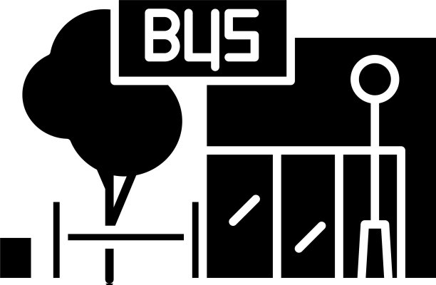 巴士站黑色图标标志孤立图片下载