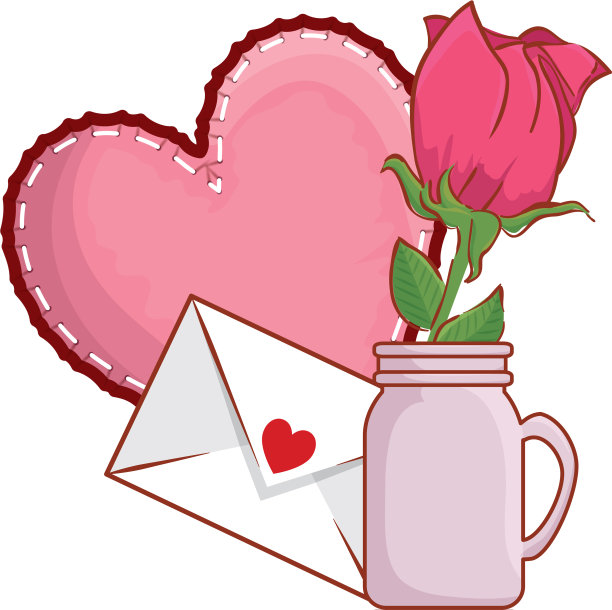 带有爱心和玫瑰的咖啡杯图片下载