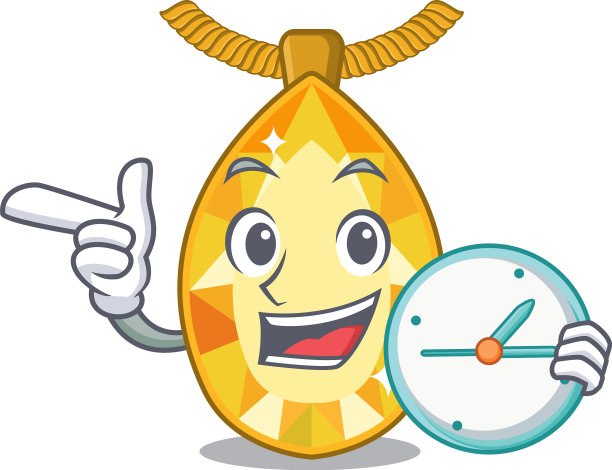 与时钟黄玉珠宝孤立在卡通图片下载