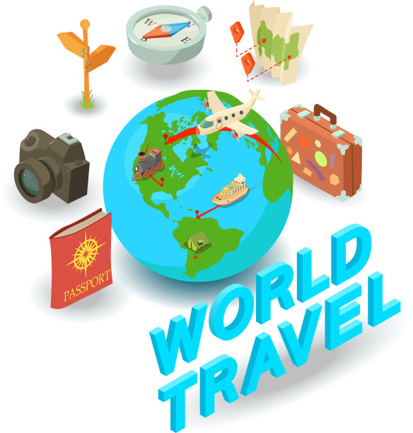 世界旅游概念旗帜等距风格图片下载