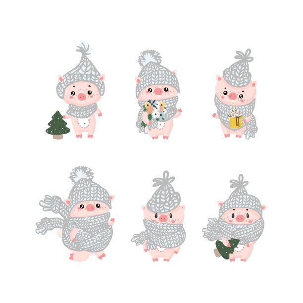 圣诞小粉猪戴着一顶象征新年的帽子图片下载