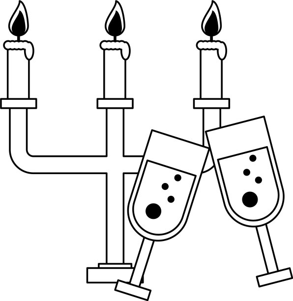 枝形吊灯上的蜡烛和黑色香槟杯图片下载