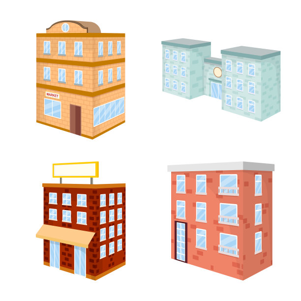 孤立对象城市和建筑标识集的图片下载