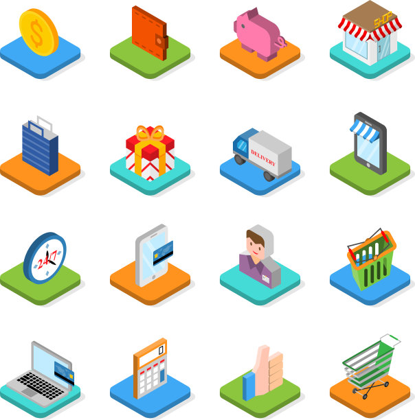 等距购物图标设置3d符号图片下载