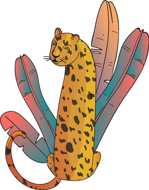 后视图可爱的豹子和大热带树叶图片下载