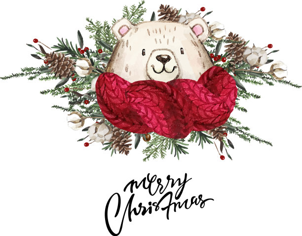 一套可爱的圣诞森林卡通熊图片下载