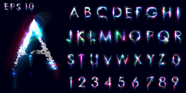 字体斑驳，发光，英文字母图片下载