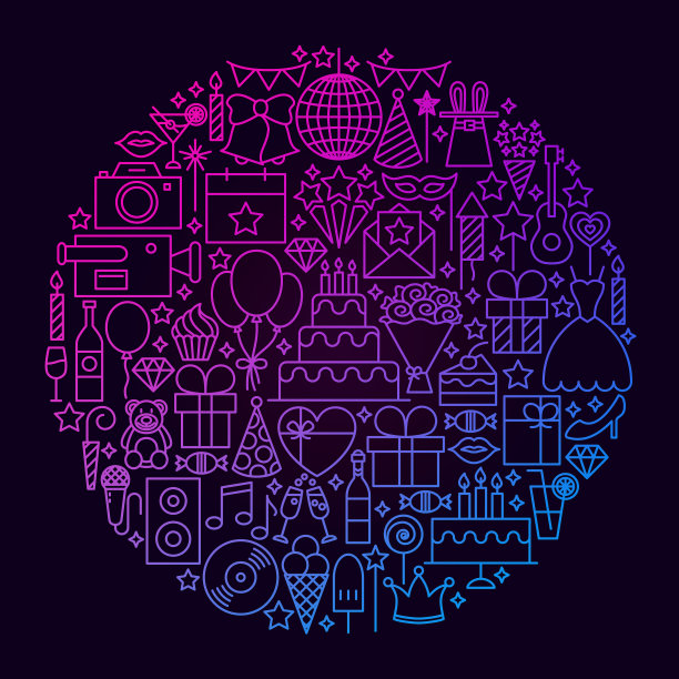 生日线图标圆概念图片下载