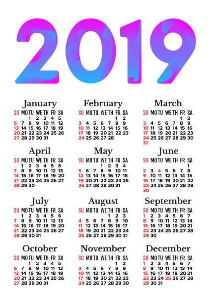 2019年日历孤立在白色背景上图片下载