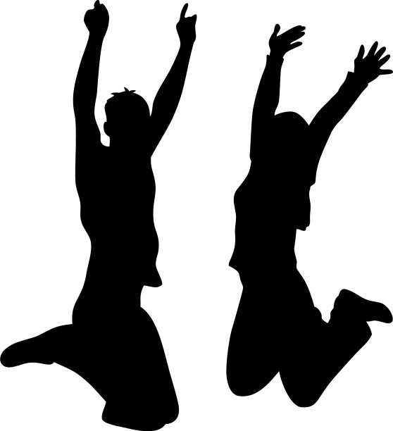 图标黑色剪影跳跃夫妇在白色图片下载