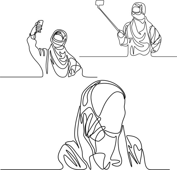 连续线设穆斯林妇女用电话做图片下载