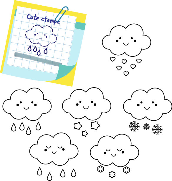 可爱的云朵轮廓图标邮票的孩子和图片下载