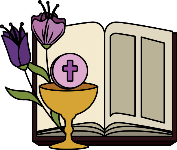 有圣杯和鲜花的圣经图片下载