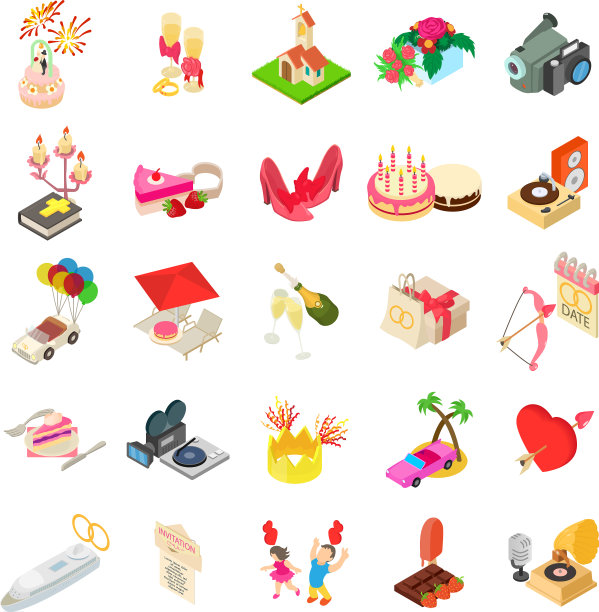 婚礼图标设置等距风格图片下载