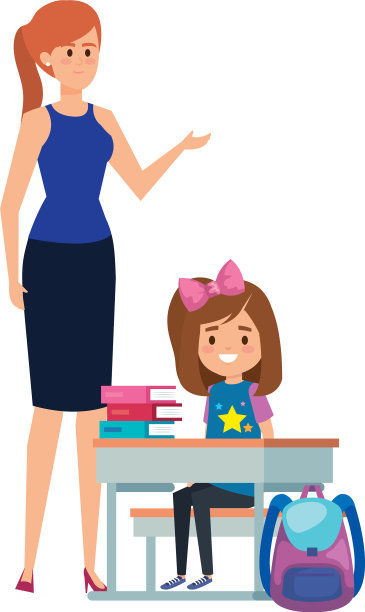 女学生和女老师坐在课桌上图片下载